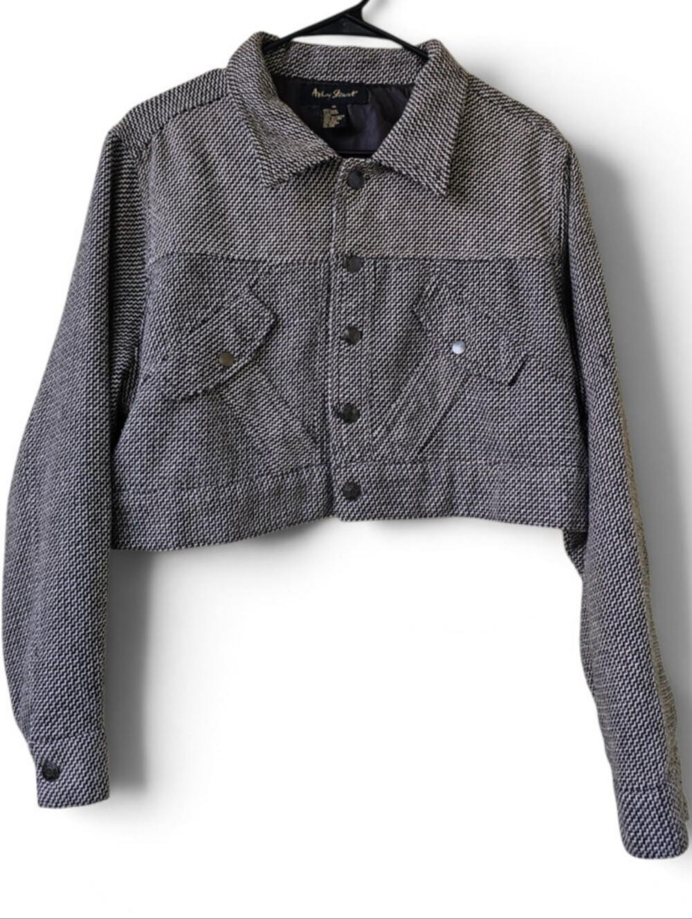 Ashley Stewart Cropped Tweed Trucker Jacket Taupe Womens Size 18